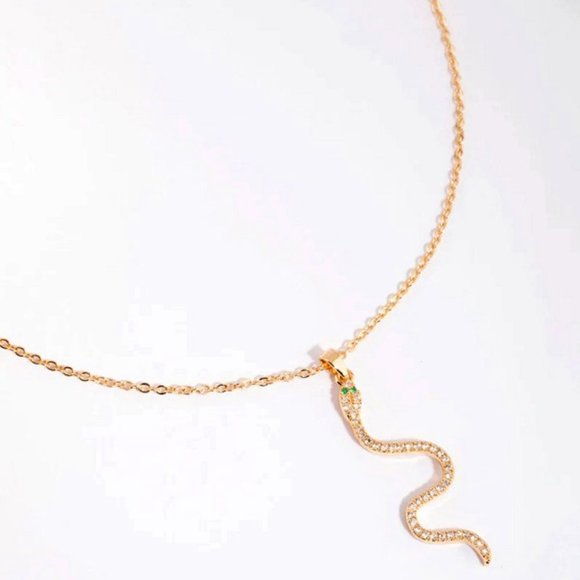 LOVISA RETRO SNAKE GOLD CLEAR/GREEN CZ STONES PENDANT CHAIN NECKLACE**NEW! - Picture 3 of 4